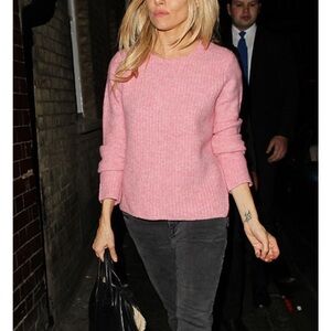 Rag & Bone Francie Crewneck Wool Suede Elbow Patches Pullover Pink Sweater